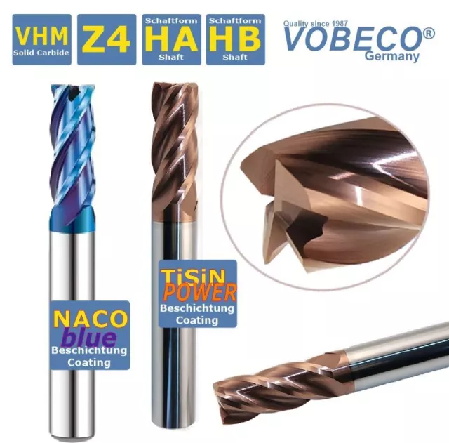 VHM Schaftfräser Z4 NACO-Blue HRC65 oder TiSiN HRC55 HPC Fräser  Top Qualität