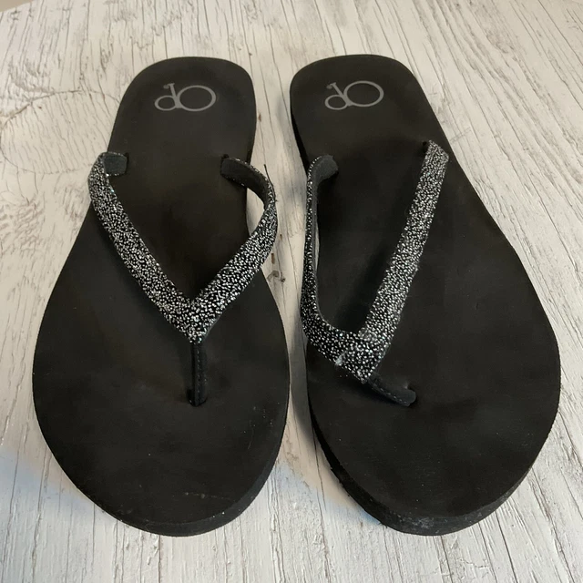 OP Flip Flop Thong Sandal Black Sparkle Women’s Size 9-10 WMOP157002