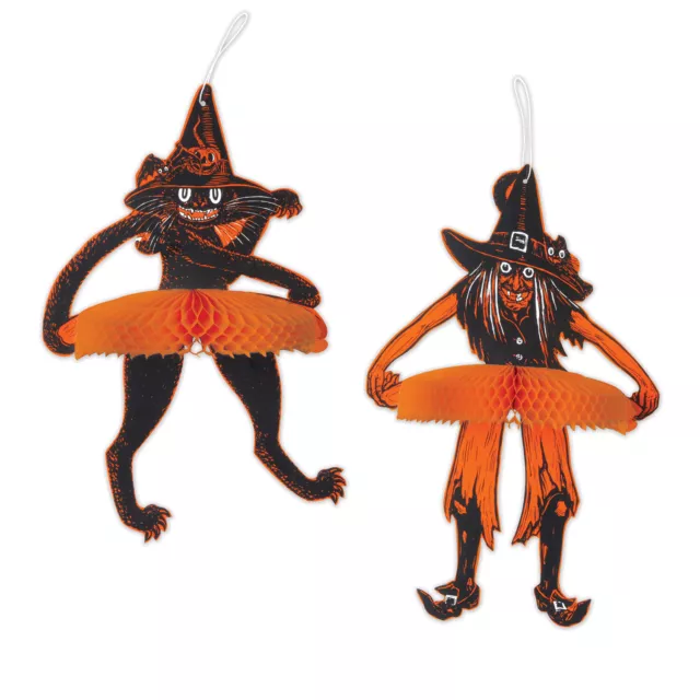 HALLOWEEN Decoration Jointed Tango Witch & Cat Vintage Beistle 1929 Reproduction
