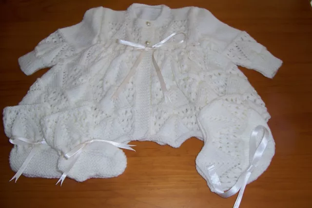 Ivory  Pyramid And Lace Baby Layette { Hand Knitted }