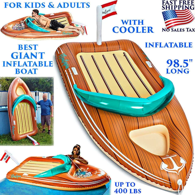 GIANT INFLATABLE BOAT Pool Float With Cooler Fun Beach Swim Party