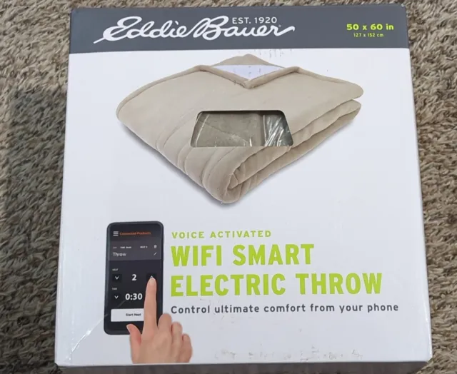 Eddie Bauer WiFi Smart Heated Electric Throw Blanket Plush/Sherpa 50"x60" Khaki
