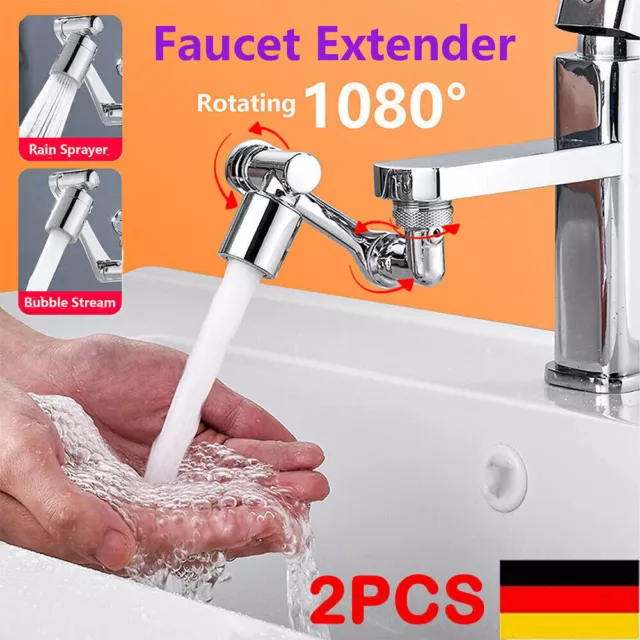 2x 1080° Universal Wasserhahn Splash Filter Schwenkbare Sprühkopfverlängerung