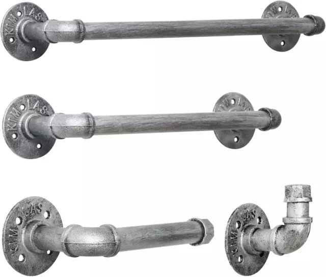 4-Pieces Industrial Pipe Towel Holder Set, Rustic Steel Towel Rack Kit, Farmhous