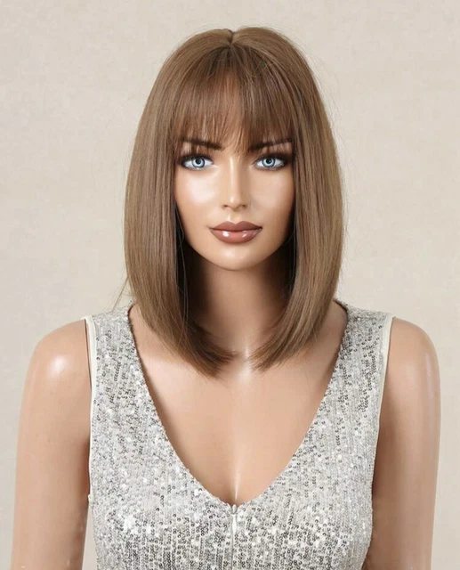 Perruque Synthétique Courte - Couleur Brun Doré - Lisse Et Naturelle - Taille Moyenne +4 - Neuve