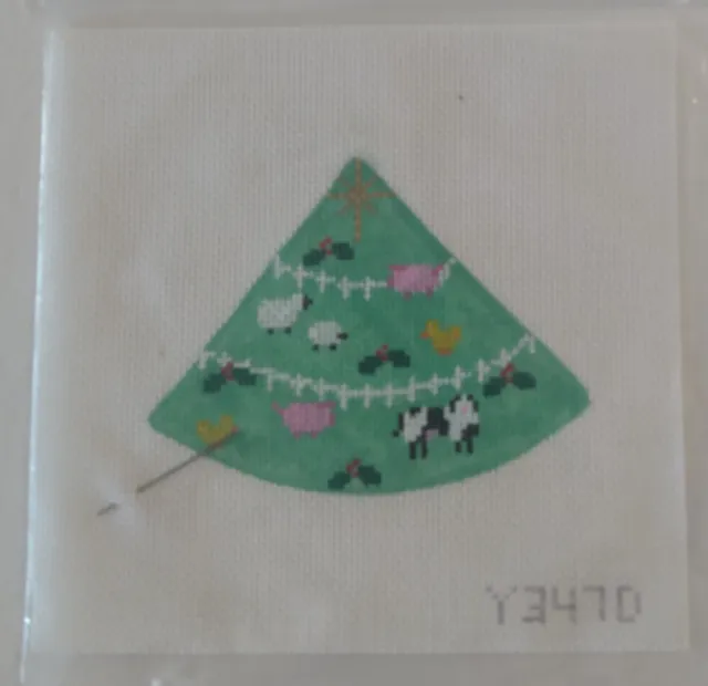Winnetka Costura Ovejas Vacas Cerdos Pato Árbol de Navidad Lienzo Pintado a Mano NUEVO