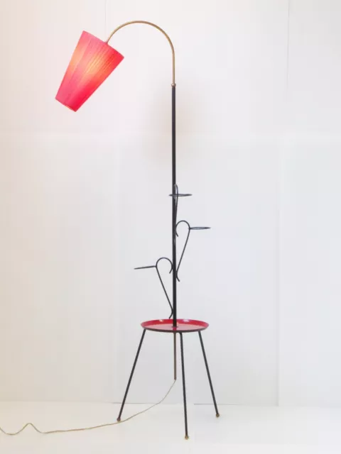 LAMPADAIRE TABLETTE TOLE ROUGE VINTAGE 50's ROCKABILLY 50S FLOOR LAMP 1950 1950S