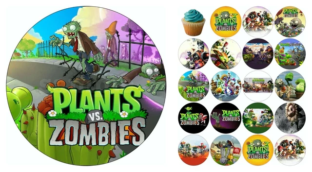 PLANTS VS ZOMBIES Edible Cake Topper Muffin Wafer Icing Birthday Party ...