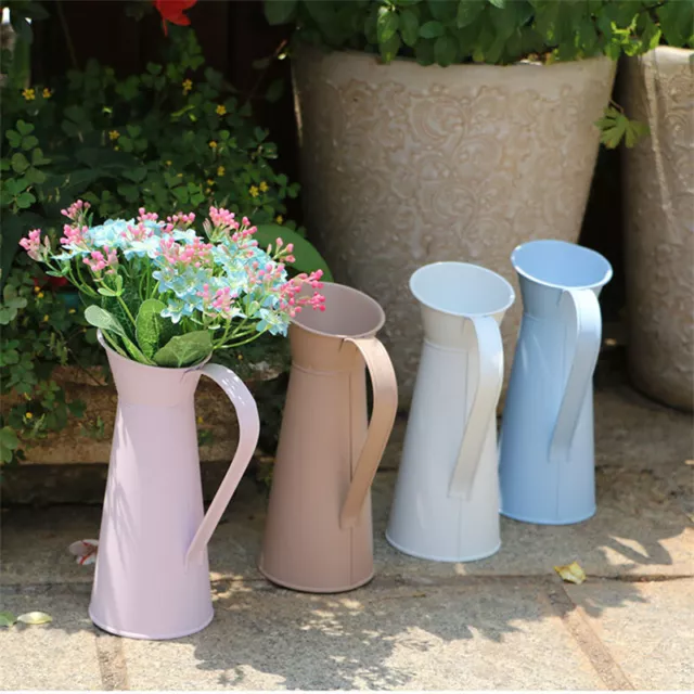 Vintage Shabby Chic Flower Vase Tin Pitcher Jug Metal Wedding Home Decor 20cm@