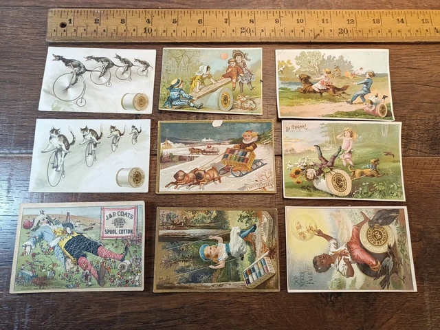 1880s trade cards. J.P. Coats. Six Chord Thread. Spool Cotton. lot Of 9 (K1)