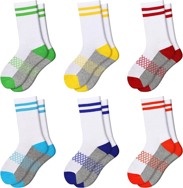 Boys Crew  Half Cushioned Athletic Socks Cotton Calf Socks Little Kids 6 Pairs