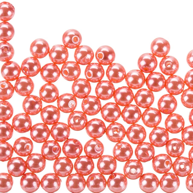 Acrylic Faux Pearl Beads Round 8mm Salmon Pink (Pack of 100) (F57/5)