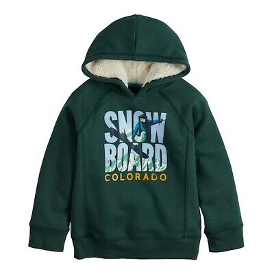 NWT Boys Size 4 Sonoma Warm Cozy Hoodie Sweatshirt SNOWBOARD COLORADO Green