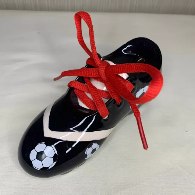 Football Boot Money Box Ceramic Learn To Tie Shoe Laces Black White Red Gift