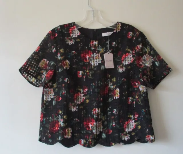 OASIS TOP BLOUSE Rose ORGANZA Black Mustard Green Red Scalloped Sz 12 NEW