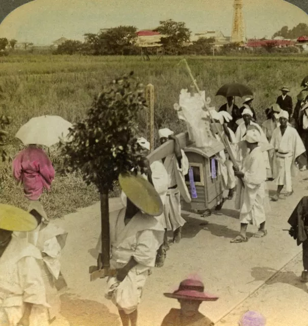 Japan Osaka Rich Buddhist Funeral Old Stereoview Photo Underwood 1904