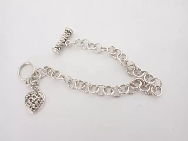 Vintage Sterling Silver Chain Toggle Bracelet With CZ Heart Charm