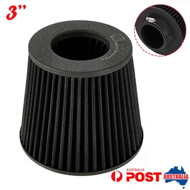 3'' 76mm Inlet Short Ram Cold Air Intake Cone Filter Air Filter Black Universal