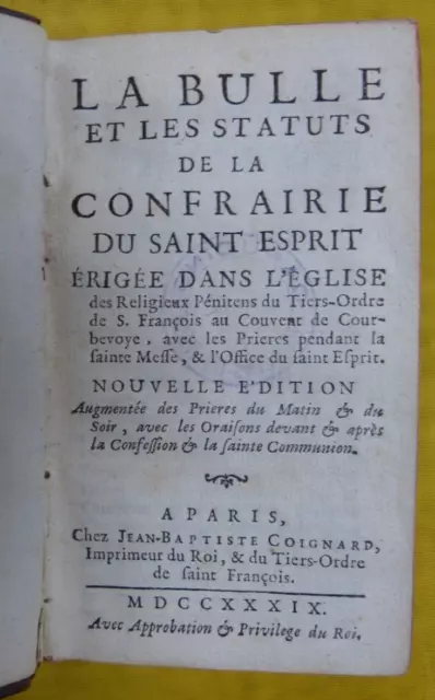 La Bulle Et Les Statuts De La Confrairie Du Saint-Esprit Livre Ancien Religion