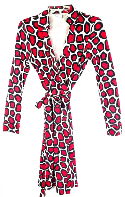 Classic DVF Diane von Furstenberg JEANNE TWO Red SILK Animal Print Wrap Dress  6