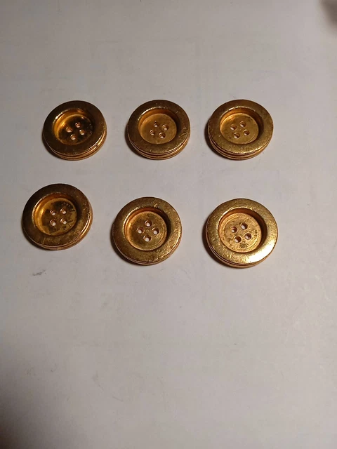 6  Boutons Plat  Metal Doré 20mm Neuf De Stock Ancien