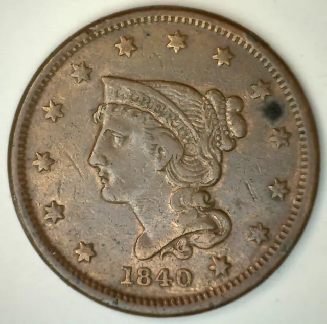 1840 Large Cent US Type Coin Copper Circulated Braided Hair You Grade It