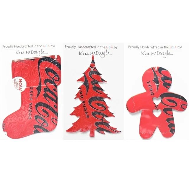 Three Christmas Ornaments Handmade With Recycled Aluminum Soda Cans Set 11C
