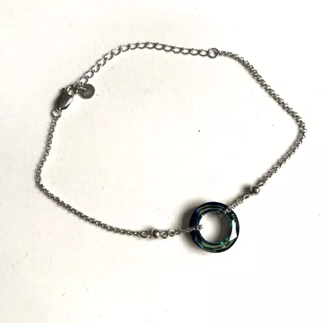 Sterling Silver 925 Rolo Chain Bracelet Anklet Glass Ring Gift 21cm