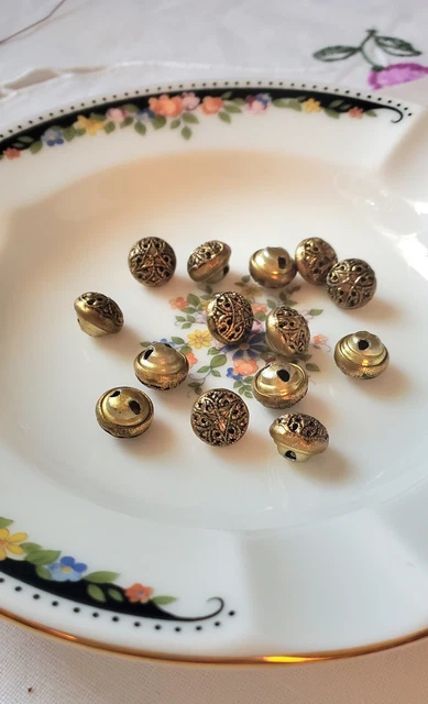 Vintage Buttons Filigree Brass Gold Tone Art Nouveau Dome Shank 1/4 in Lot 14