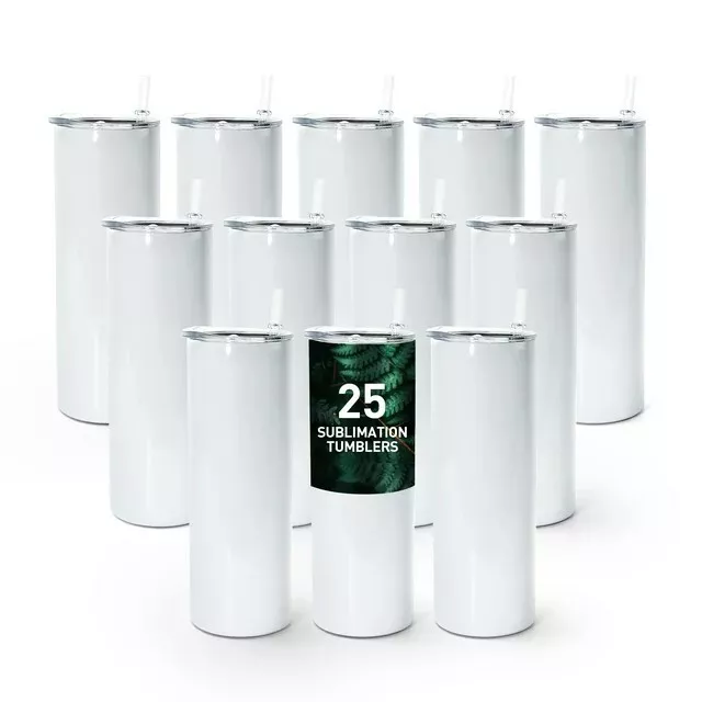 25 Pack Sublimation Tumblers Bulk 20 oz Skinny Straight Blank Tumbler Cups White