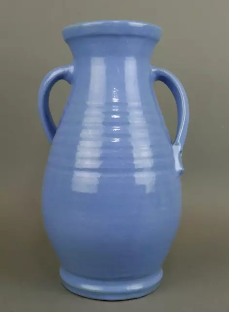 Antique Bauer Los Angeles Art Pottery Matt Carlton Blue Twist Handle 12" Vase