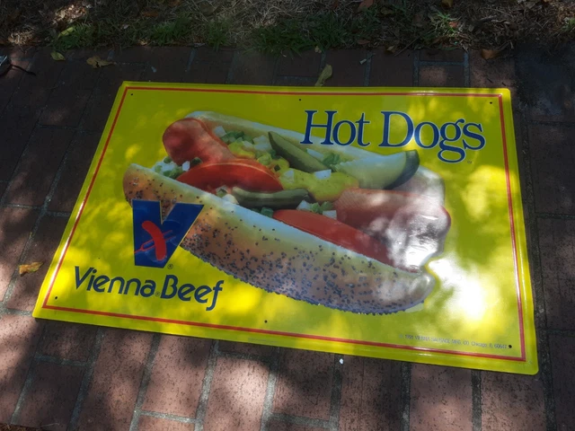 Large Vintage 1991 Vienna Beef Hot Dogs Restaurant 35" Embossed Metal Sign