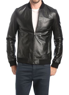 MJK011 Trend Hommes Veste Cuir Slim Fit Moto Motard Véritable Peau D'Agneau Veste 