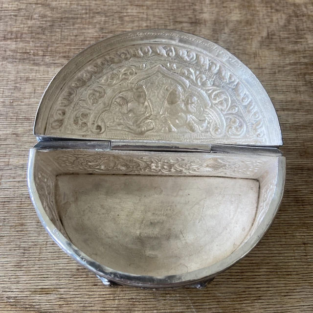 Antique Burmese Myanmar Jewel House GMT Buddha Hindu Jewelry Silver Box Marked 7