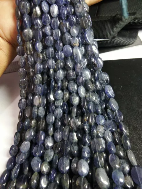 2 Strands Natural Iolite 7X10 Mm Oval Smooth 13" Loose Gemstone Beads