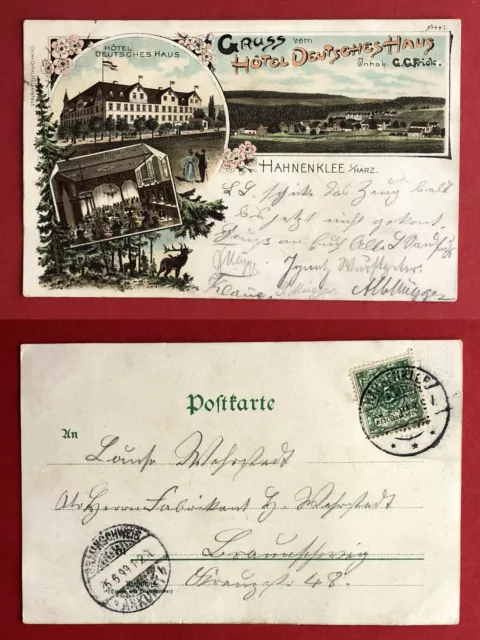 Litho AK HAHNENKLEE im Harz 1899 Hotel Deutsches Haus   ( 79054
