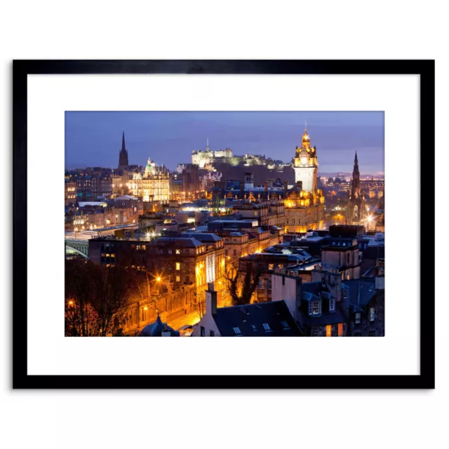 Photo Edinburgh Castle Scott Monument Night Framed Art Print 9x7 Inch