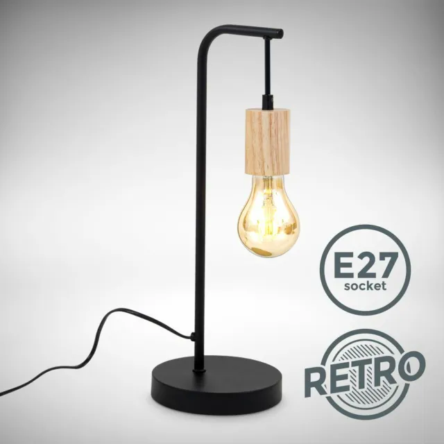 Lampe de table rétro E27 métal bois noir lampe de chevet vintage salon bureau