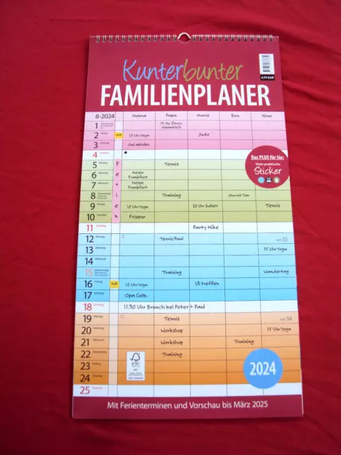Kunterbunter FAMILIENKALENDER  WANDKALENDER  FAMILIENPLANER mit Sticker 2024