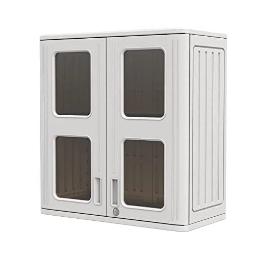 Indoor Outdoor Storage Cabinet Waterproof with Shelf, Lockable Outdoor Box
