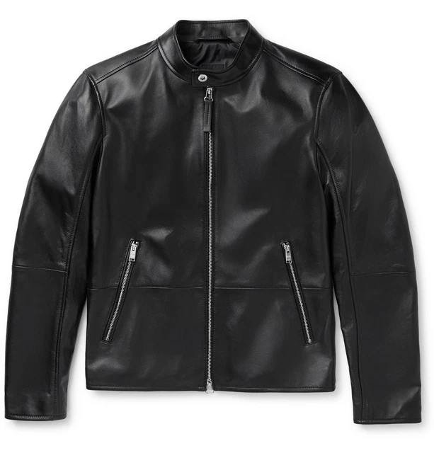 GIACCA BIKER BOMBER HUGO BOSS NOKURI IN PELLE 50493642 NERA taglia 52/XL