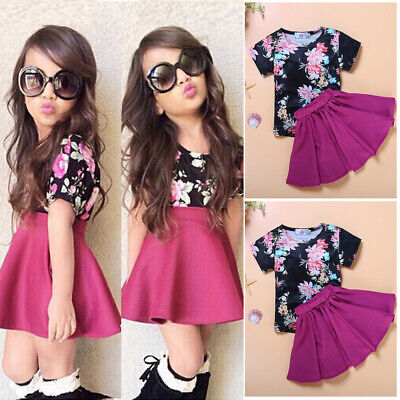Toddler Newborn Baby Girl Clothes Floral Short Sleeve Tops Skirts Outfits Set