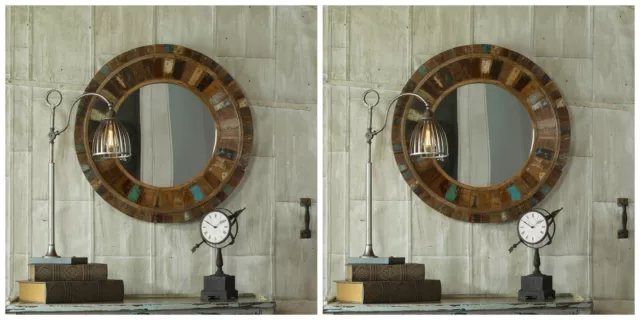 Pair Farmhouse 32" Rustic Reclaimed Old Door Mango Wood Wall Vanity Mirrors