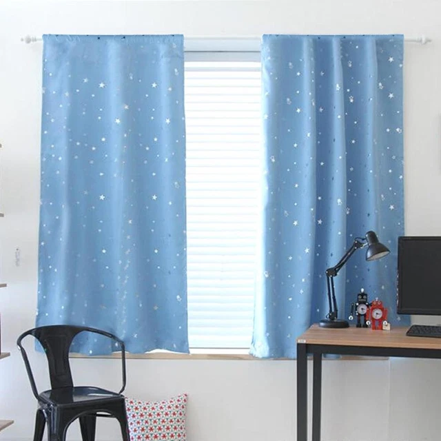 2pcs 100 X 130 cm Stars Blackout Curtain Living Room(Blue) FS2#