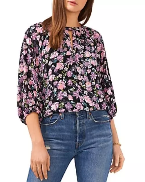 MSRP $69 Vince Camuto Floral-Print Keyhole Top Size XXS