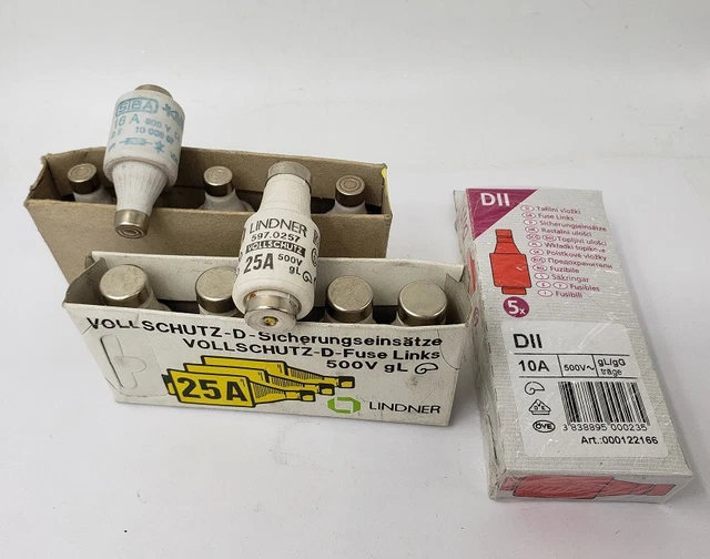 15x Fusibles 10A 16A 25A 500V Insert Fusible Lindner Siba Dll