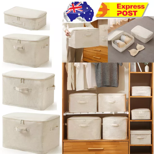 Collapsible Storage Box w/ Lid Linen Fabric Foldable Clothes Organizer Container