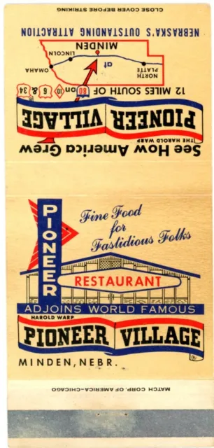 Pioneer Village Restaurant Fine Food For Fastidious Folk Vintage Matchbook Cover