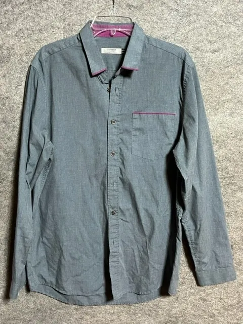 Topman Shirt Mens XL Cotton Button Up Long Sleeve Woven Gray