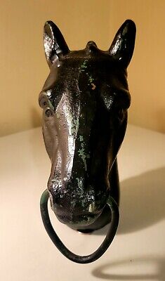 Vintage Cast Iron Horse Head Hitching Post Fence Topper with Ring 3